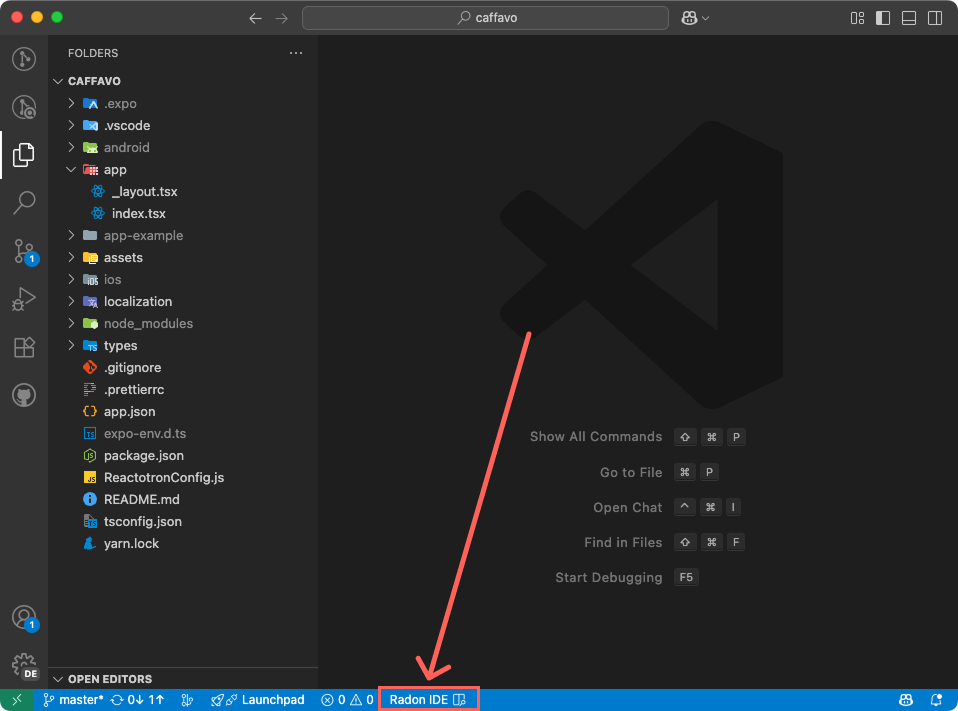 Localization of the Radon IDE open panel button